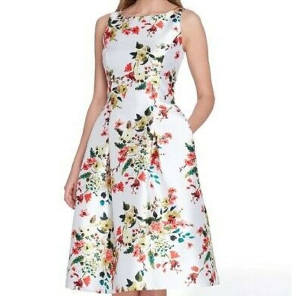 TAHARI Ivory Floral Mikado Fit & Flare